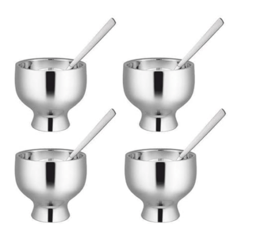 Shri & Sam High Grade Stainless Steel Solid Ice Cream Set (Forte, Silver)-4 Pcs
